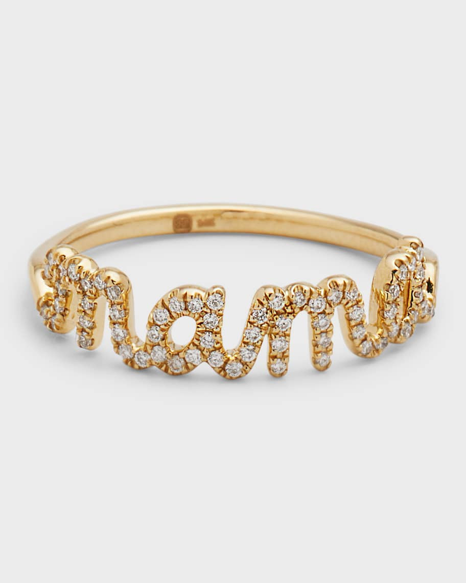 Sydney Evan 14K Small Pave Mama Script Ring, Size 6.5 | Neiman Marcus