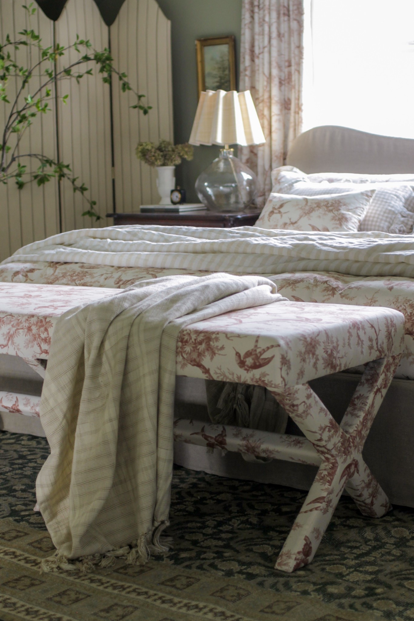 When in doubt, drench it in pattern!

I partnered with @theinside and couldn’t get my mind off the terracotta swallows pattern! They offer pretty much anything you can think of. I even got a yard of fabric to wrap the picture mats! The bench, bedding, curtains, pillows and picture mats add such a charming toile feel don’t you think?! 

#LTKHome