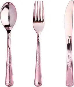 180 Pack Disposable Pink Plastic Silverware Contain 60 Forks,60 Spoons,60 Knives, Solid and Durab... | Amazon (US)