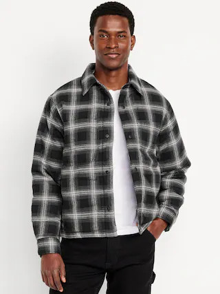 Insulated Cropped Flannel Shacket | Old Navy (CA)