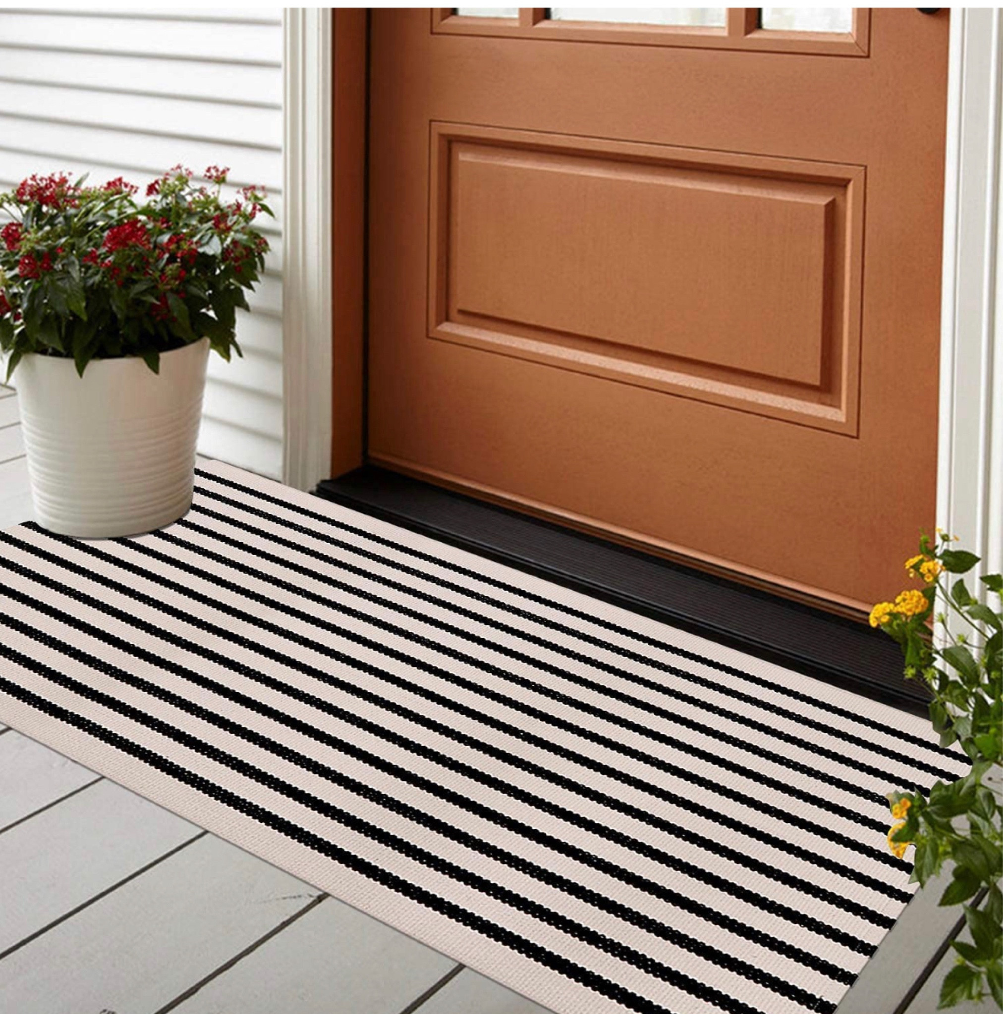 Black and cream stripe indoor/outdoor porch mat 

#LTKhome #LTKunder50 #LTKSeasonal