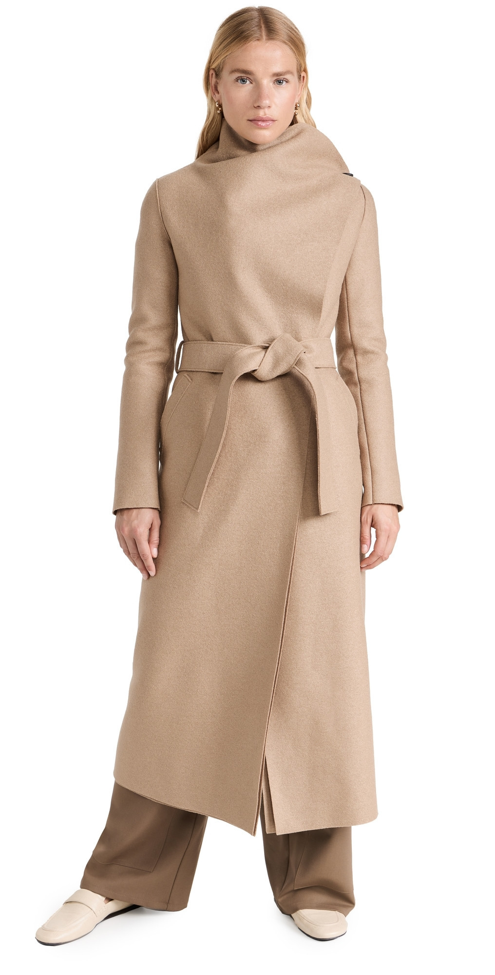 Harris Wharf London Long Volcano Coat Pressed Wool Tan 46 | Shopbop
