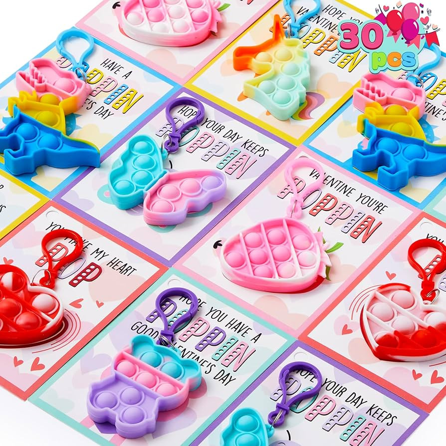 JOYIN 30 Packs Valentine's Day Gift Cards with Pop Fidget Keychain Toys, Stress Anxiety Relief Fi... | Amazon (US)