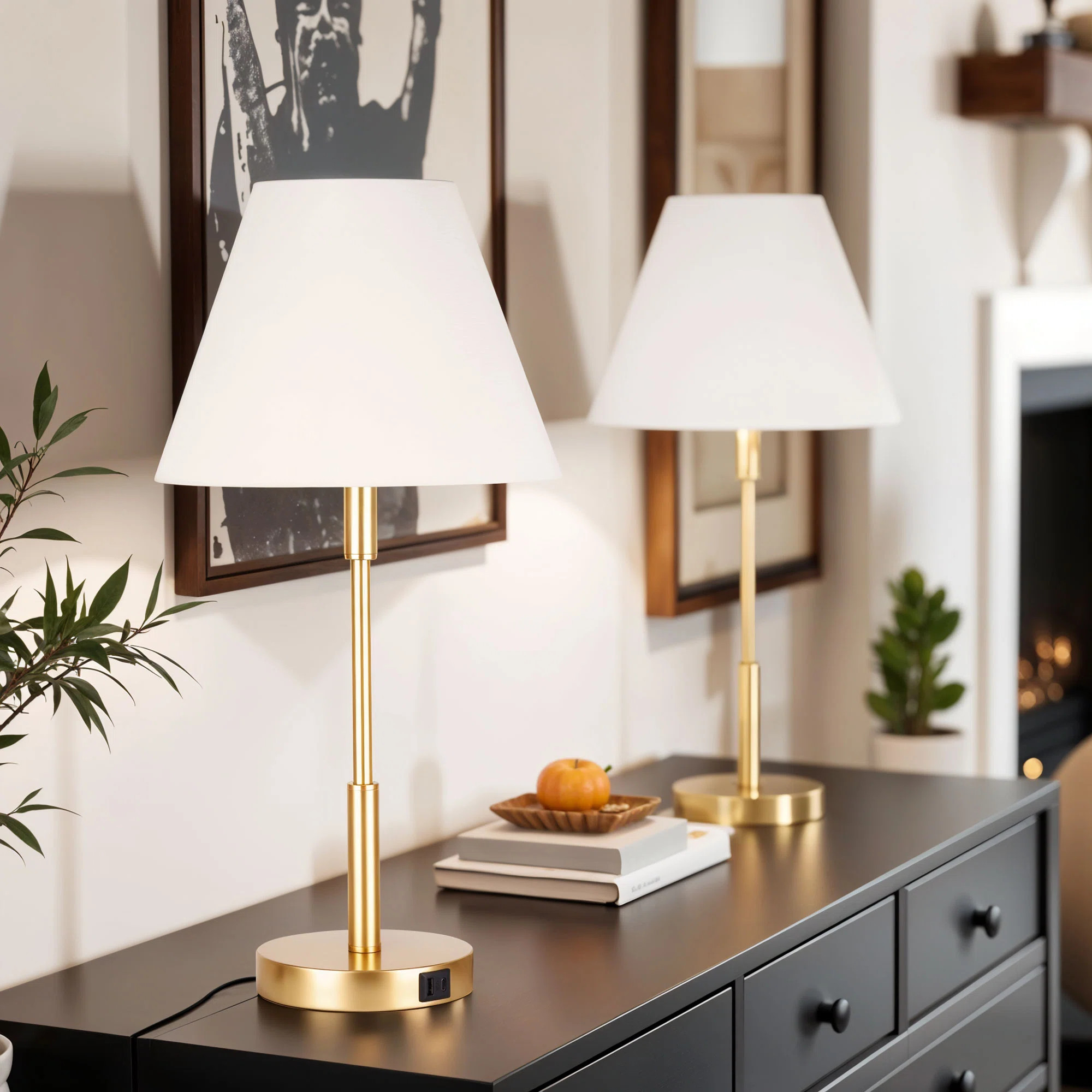 Marlow Lamp with USB ports - Antique Brass - Set of 2 (Set of 2) | Wayfair North America