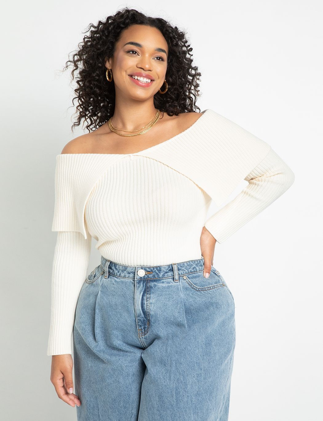 Ribbed Off The Shoulder Sweater | Eloquii