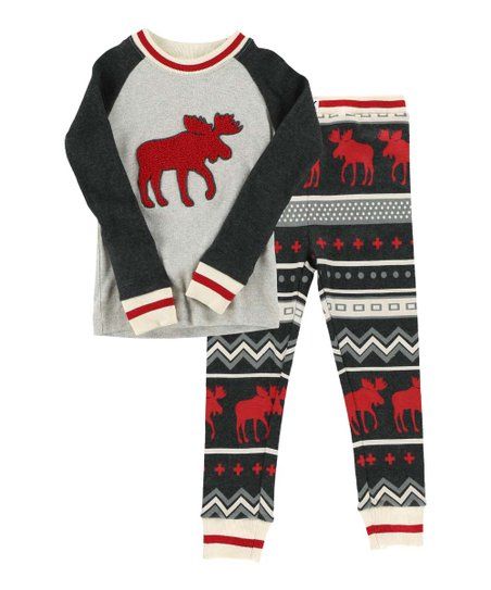 Black & White Fair Isle Moose Pajama Set - Toddler & Kids | Zulily