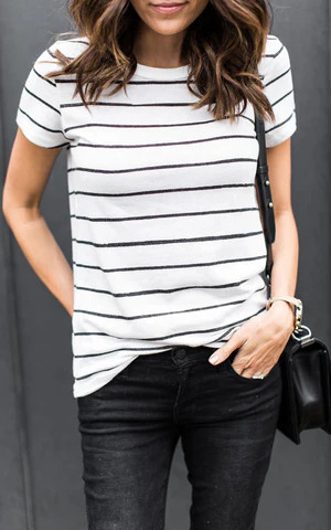 Distressed Stripe Tee (Small) | Shop Hello Fashion 