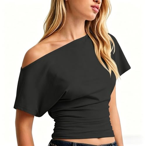 Womens Cinched Waist Wrap Tops Summer Batwing Short Sleeve Ruched Basic Tee Shirts Casual Boat Ne... | Amazon (US)