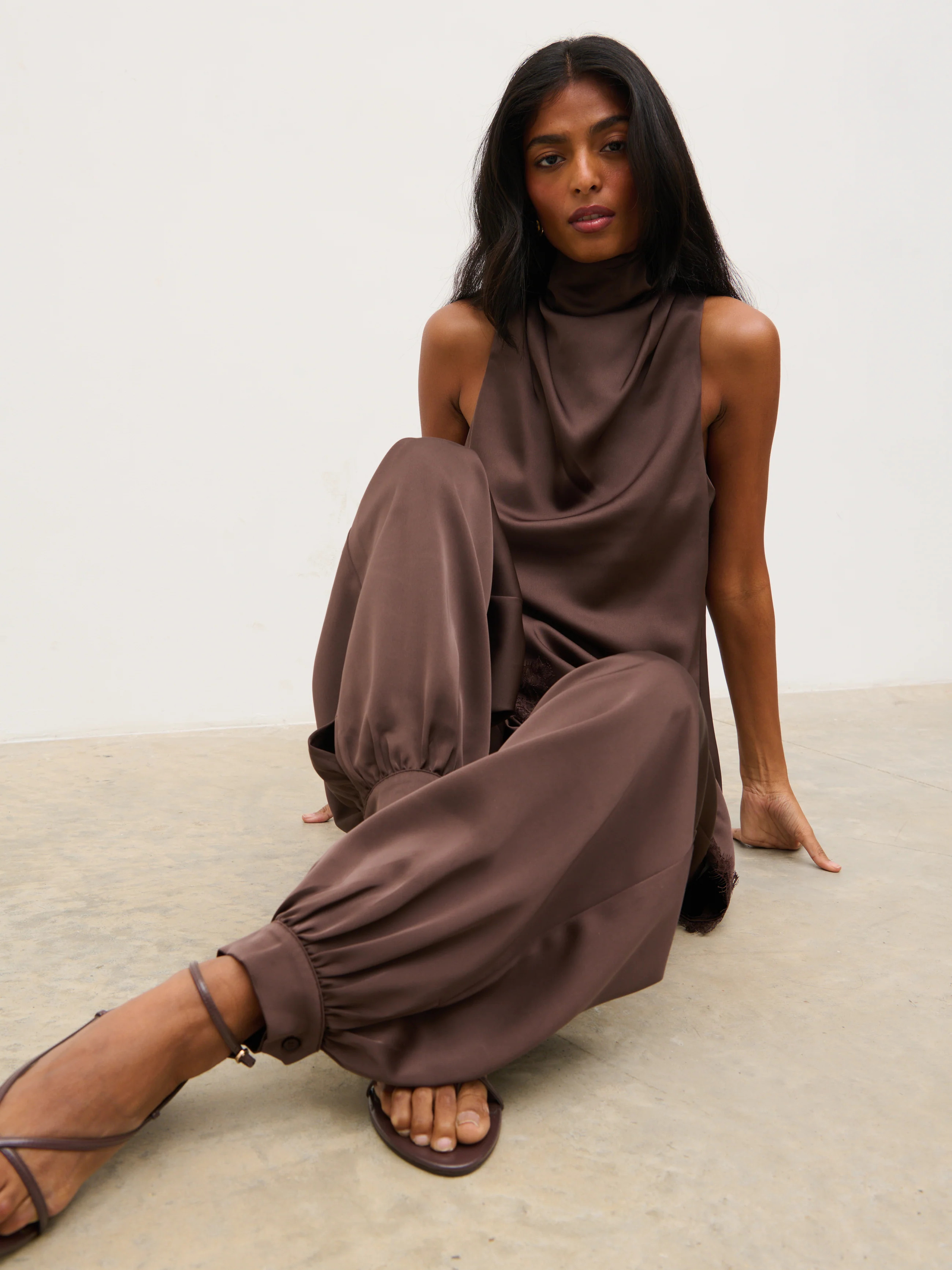 Breya Cowl Racer Top - Chocolate Brown | Pretty Lavish (UK)
