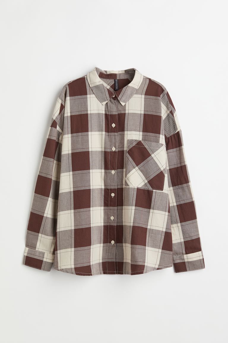 Plaid Shirt - Brown/white plaid - Ladies | H&M US | H&M (US + CA)