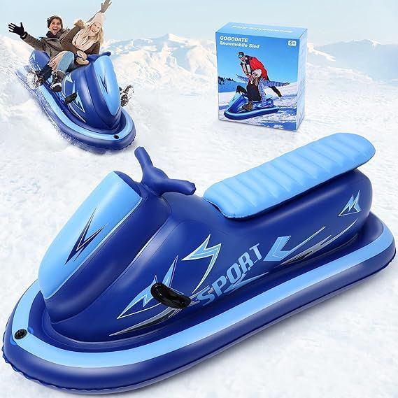 Snow Sled for Kids and Adults, 70'' Inflatable Snowmobile Sleds for Kids Kids and Adult with Rein... | Amazon (US)