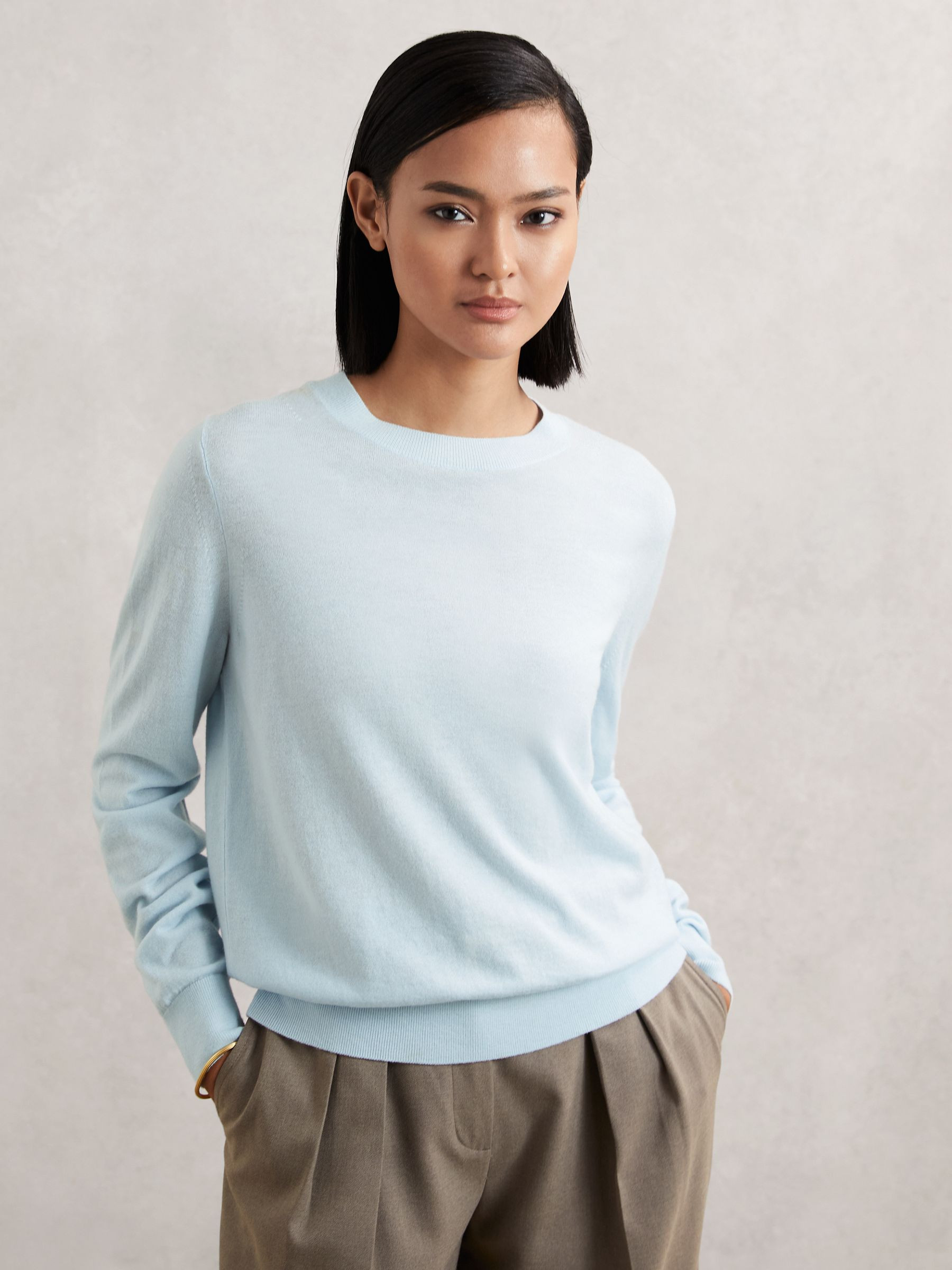 Reiss Merino Wool Crew-Neck Jumper in Blue | REISS | Reiss US