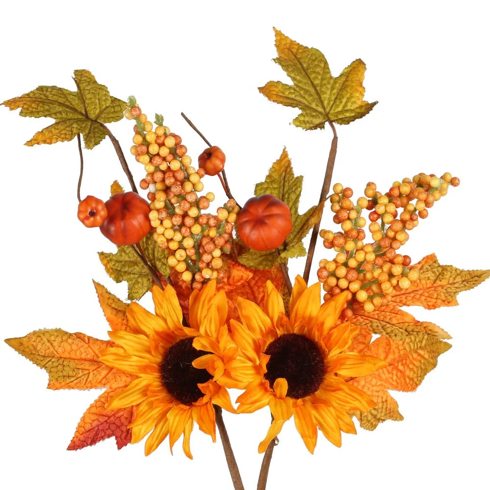 Artificial Fall Stem,2 Bunches Fall Maple Leaves Sunflower Berries Pumpkin Autumn Leaves for Home... | Walmart (US)