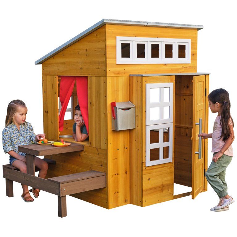 KidKraft Modern Outdoor Wooden Playhouse with Picnic Table, Mailbox and Outdoor Grill | Walmart (US)