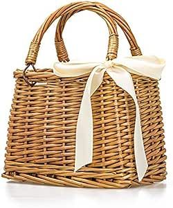 Natural Handwoven Wicker Handbag, Rectangular Basket Purse, Women Straw Tote (Rectangular Khaki) | Amazon (US)