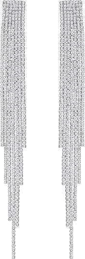 mecresh Silver Rhinestone Crystal Bridal Chandelier Long Tassels Dangle Earrings for Wedding | Amazon (US)