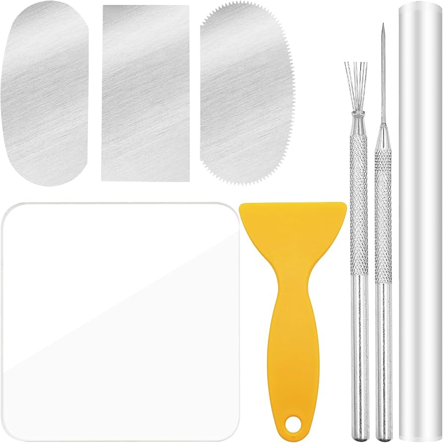 8Pcs Polymer Clay Cutter Tools, Acrylic Roller Clay Rolling Pin, Clear Rectangle Shape Sheet Back... | Amazon (UK)