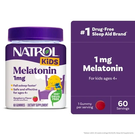 Natrol® Kids Melatonin, Sleep Gummies for Children, Raspberry Flavor, 1mg, 60 Count | Walmart (US)