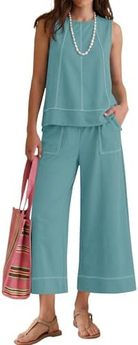 LOMON Two Piece Sets for Women Summer Outfits Sleeveless Tank Tops Wide Leg Crop Pants Matching L... | Amazon (US)