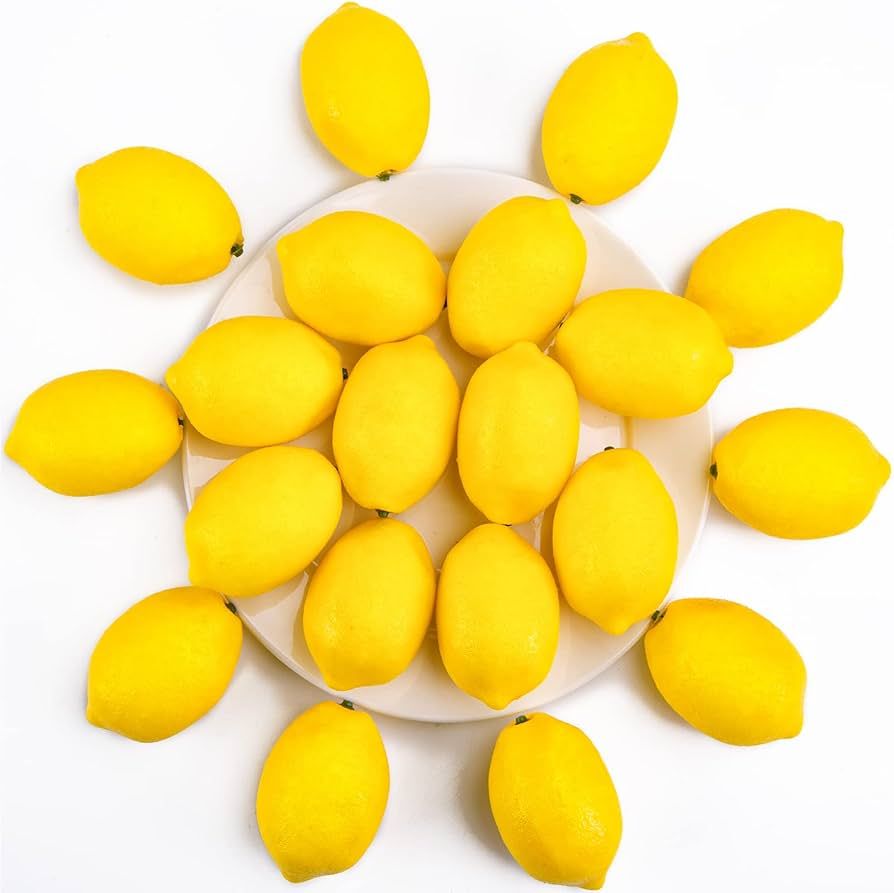 BigOtters 20PCS Small Artificial Lemons, Faux Yellow Lemons 2.4 x 1.8 Inch Fake Lemons for Fake F... | Amazon (US)