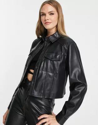 Calvin Klein cropped faux leather jacket in black | ASOS (Global)
