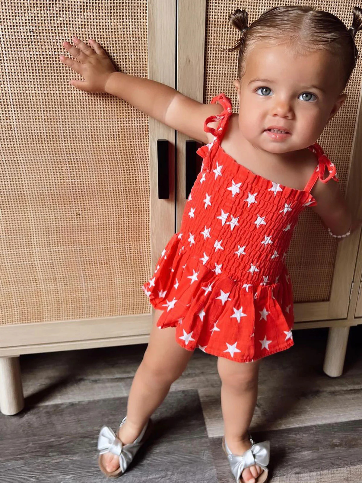 Muslin Smocked Bubble w/ Skirt, Star Spangled | SpearmintLOVE