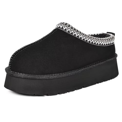 OOW Genuine Suede Platform Slippers for Women with Memory Foam Fuzzy House Shoes for Indoor Outdoor | Amazon (US)