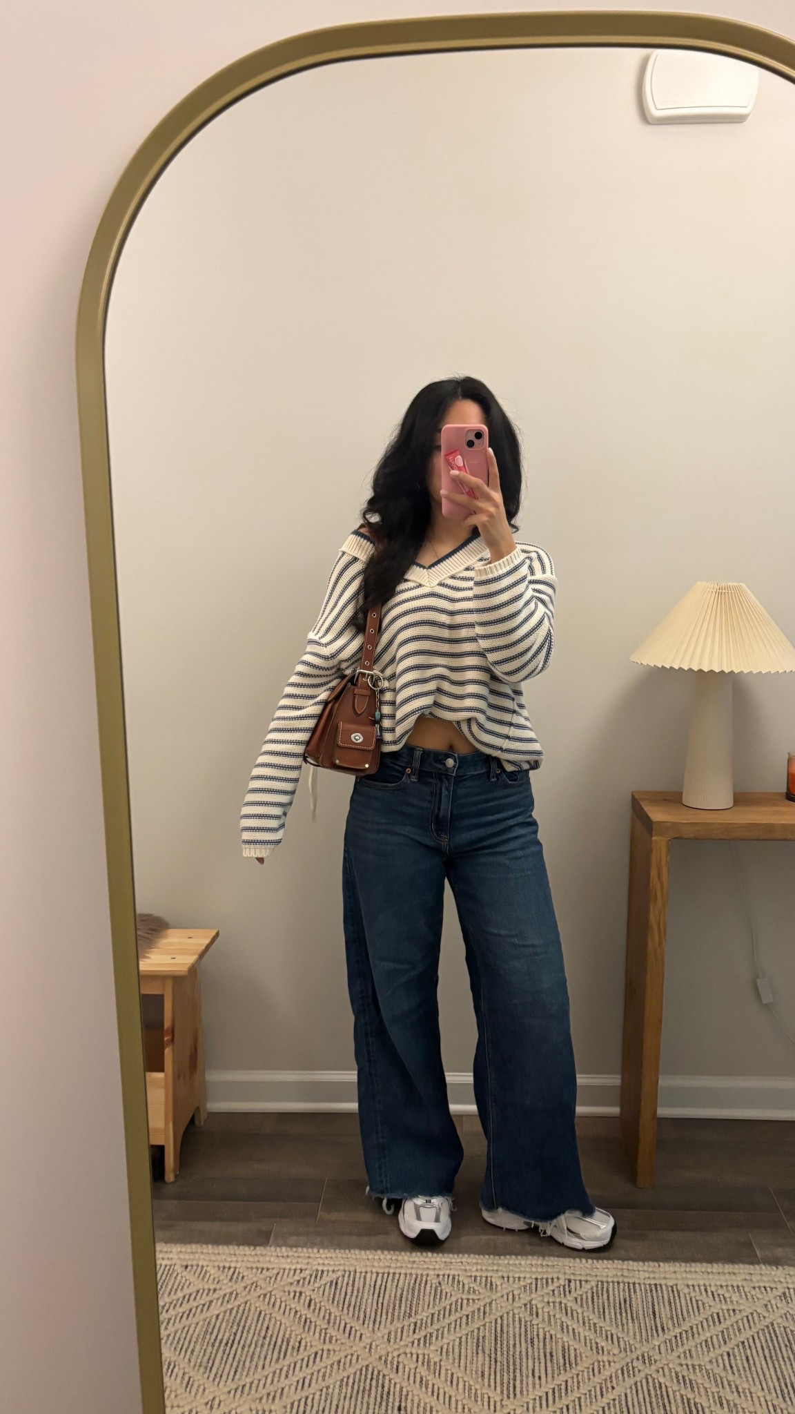 AE big hug v neck sweater (xs) 
AE super high rise wide leg jeans (0 short)

#LTKFindsUnder50 #LTKStyleTip