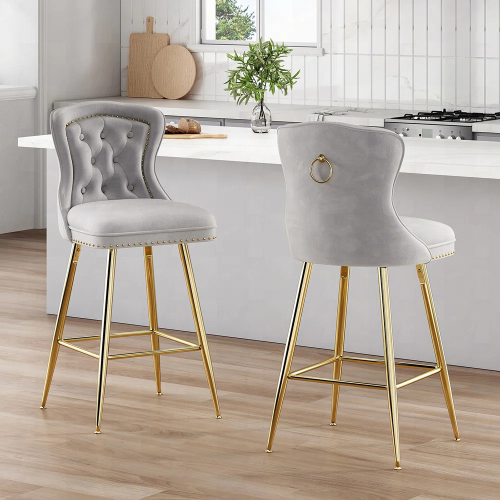 Everly Quinn Velvet Counter Height Bar Stools with Metal Legs - Wayfair Canada | Wayfair North America