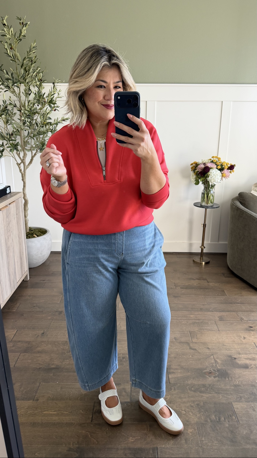 The Denim-ish jeans definitely caught my attention because they 100% look like jeans, but the name said otherwise! So in true Christine fashion, I tried them out for you because at this point, I’ve tried almost all of @Spanx ‘s jeans , let’s add one more to the collection!

Now having seen them in person and actually wearing them, I am sold on them! The outer material looks like denim while the feel of them says otherwise! These are going to become a must-have for travel because you can look put together while staying completely comfortable. And no one will be the wiser!

I took an XL, petite in these. I could have probably done the regular inseam. (I’m 5’5” for reference), but I’m completely happy with the length of these as-is.

And finally, so glad I added the new “red” AirEssentials shawl collar half zip to my collection. You know my love for Spanx Red and red in general. This new shade in Lipstain is gorgeous! I’m wearing an XL. 

Use my code CMCLAIREXSPANX for 15% off your first purchase + free shipping, excluding sales.

#spanxpartner

#LTKootd #LTKOver40 #LTKActive