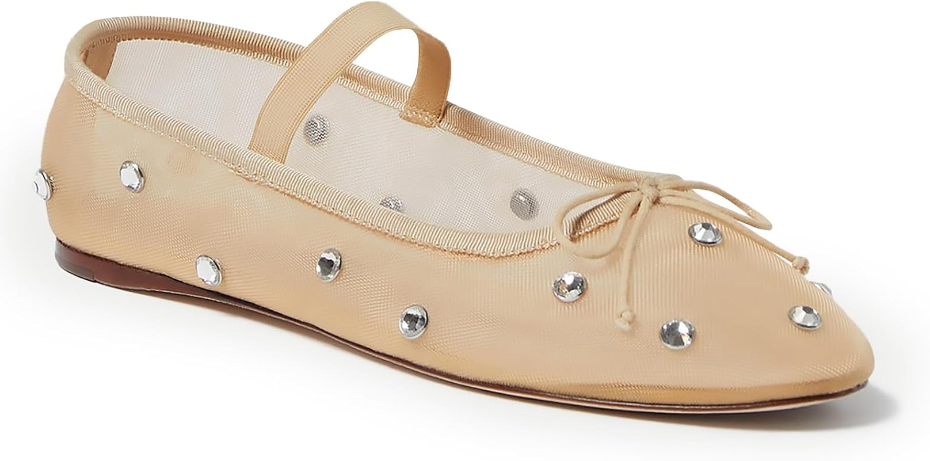 Coutgo Womens Mesh Ballet Flats Crystal Rhinestone Studded Comfortable Mary Jane Dress Shoes | Amazon (US)