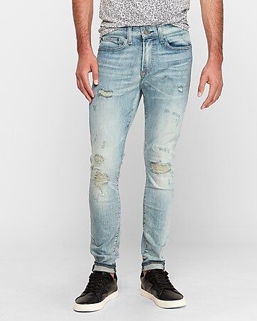 super skinny ripped light wash hyper stretch jeans | Express