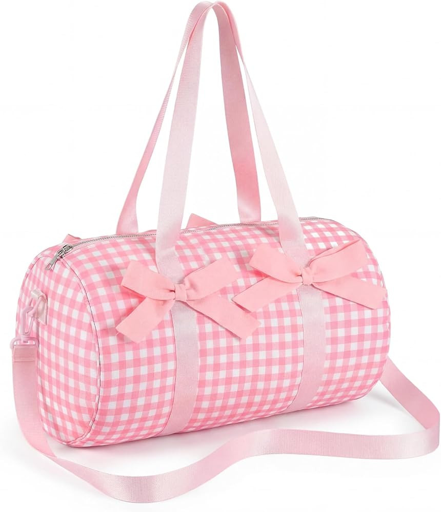 Pink Bows Duffle Bag for Girls Women Gym Sports Ballet Dance Bags Cute Pink Gingham Workout Trave... | Amazon (US)