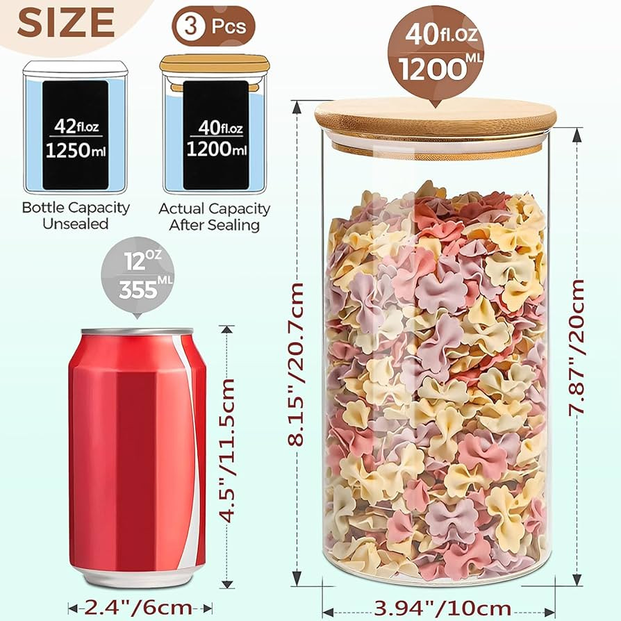 40oz Round Glass Storage Containers with Lids, Clear Food Storage Container Jar with Sealing Bamb... | Amazon (US)