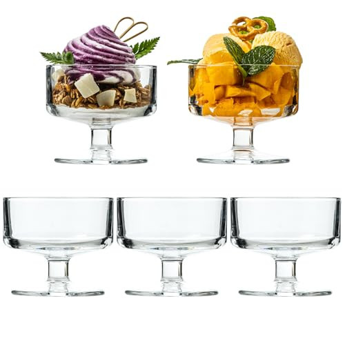 JGKYLDZ Vintage Glass Dessert Bowls, 6oz Clear Ice Cream Bowl Dessert Cups, Elegant Glasses for Mousse, Pudding, Parfait, Yogurt, Snacks, Party Appetizers, Holiday Entertaining (5) | Amazon (US)
