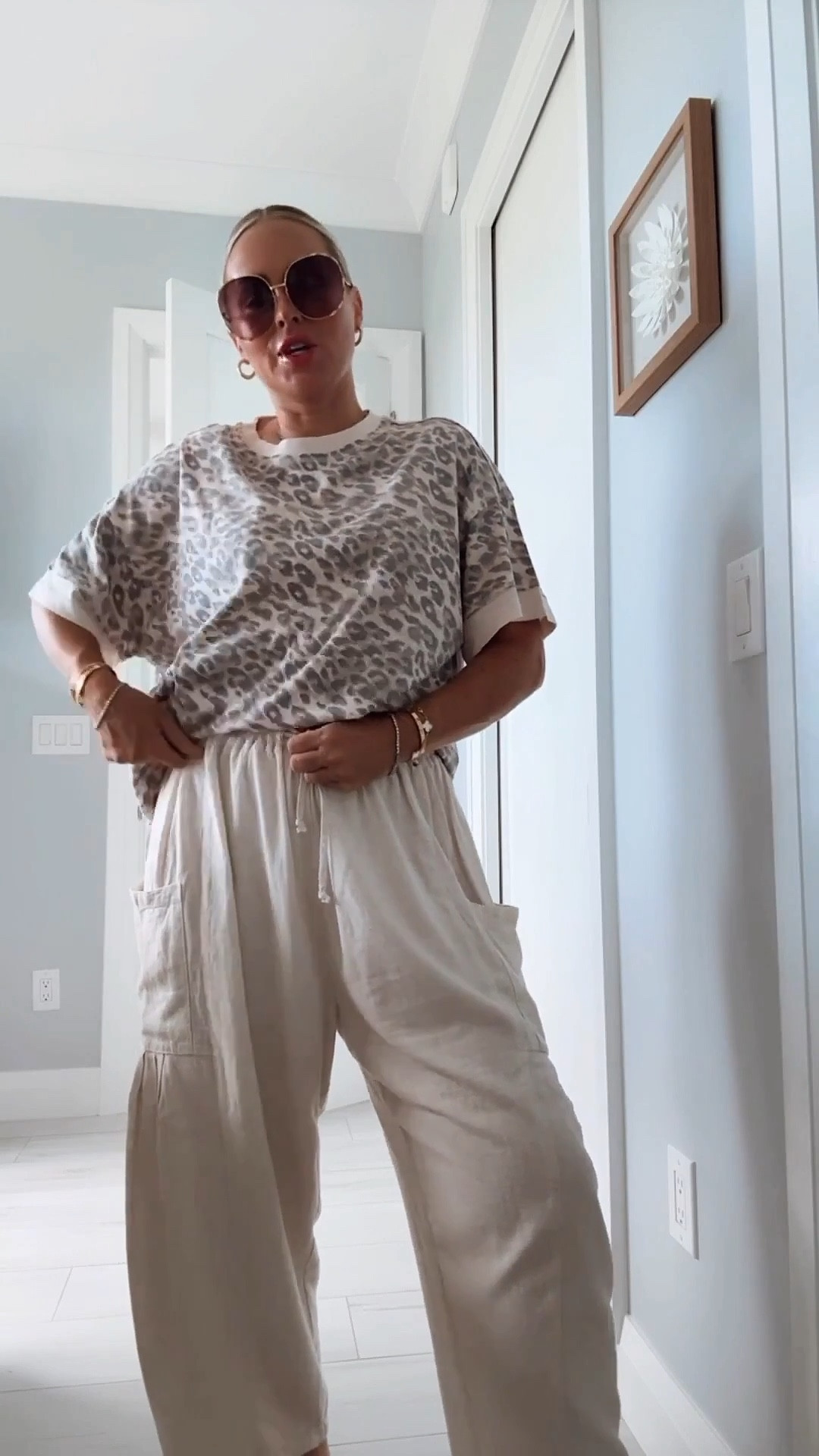 My full look is up to 25% off today! 
The best tees! I have 3 colors and of course the Amazon linen pants are a must grab! Lovely on! 🤍
I’m in smalls/ tees are boyfriend fit! 😉

Casual look. Spring casual. Linen. Resort wear. Vacation. Spring 2026. 

#LTKSeasonal #LTKootd