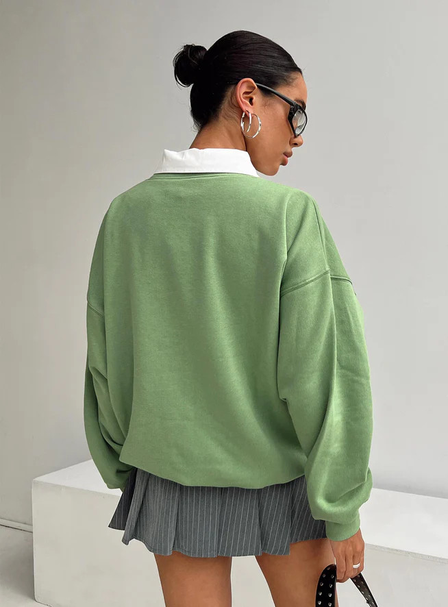Princess Polly Crew Neck Sweatshirt Collegiate Text Green | Princess Polly US