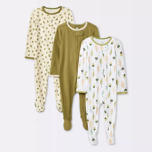 Baby 3pk Zip-UP Sleep N' Play - Cloud Island™ Green | Target