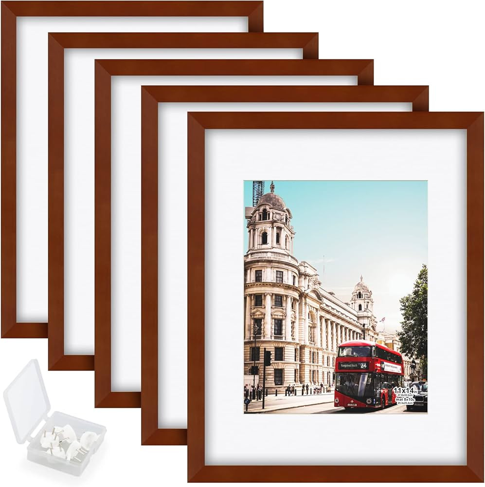 RR ROUND RICH DESIGN Solid Wood 11x14 Picture Frames 5PK Display 8x10 with Mat or 11x14 Without M... | Amazon (US)
