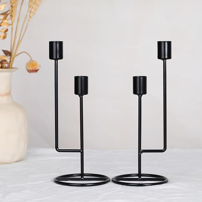 Double-Headed Candle Holder, Black Tall Candlestick Holder, Set of 2 Taper Candle Holders for Wed... | Amazon (US)