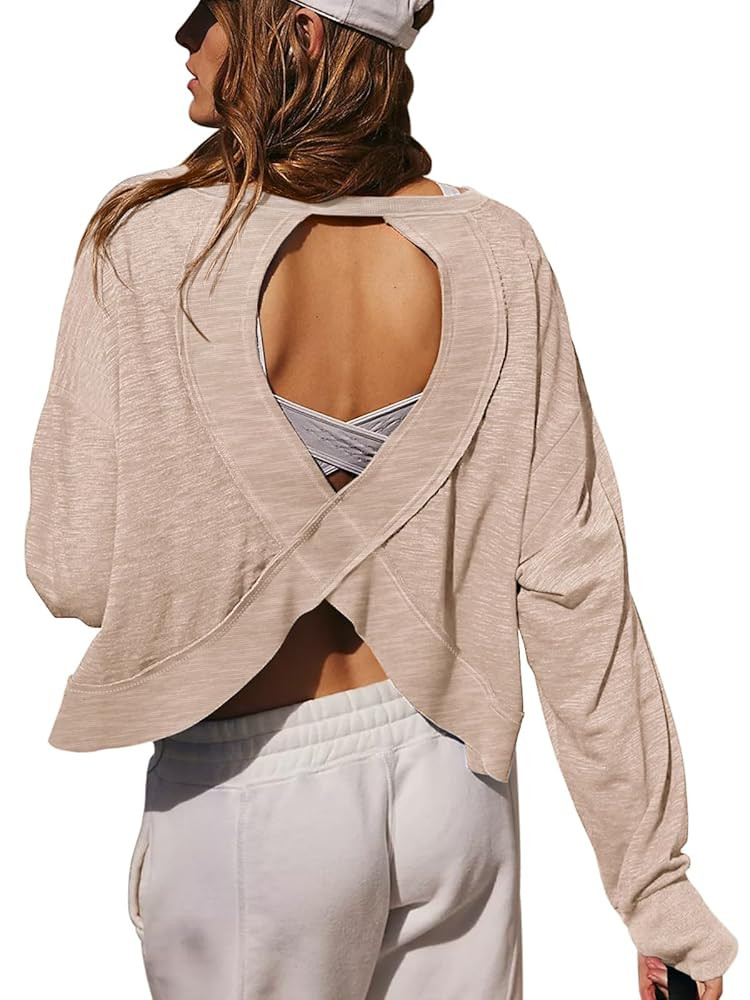 LASLULU Womens Open Back Long Sleeve Workout Tops Athletic Shirts Boat Neck Casual Running Tee Y2... | Amazon (US)