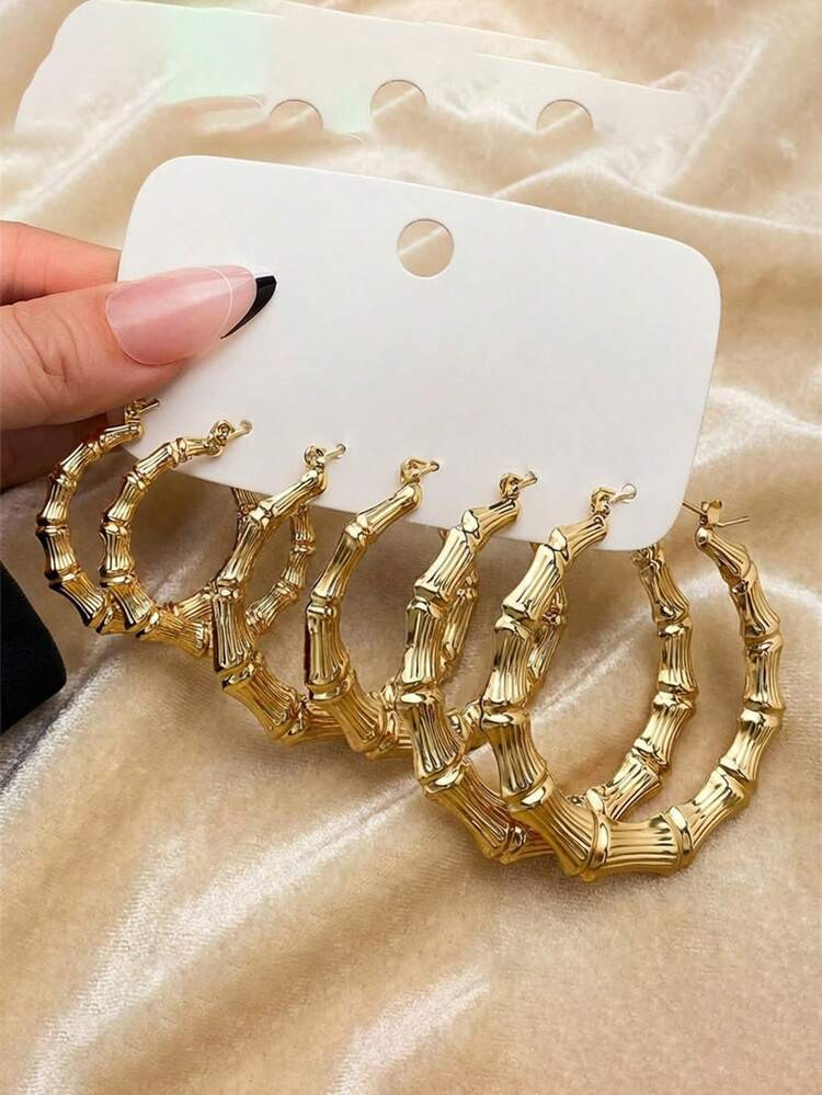 3 Pairs Vintage Coin Hoop Earrings, Y2K Streetwear Style Bamboo Knot Oversized Earrings (Assorted... | SHEIN