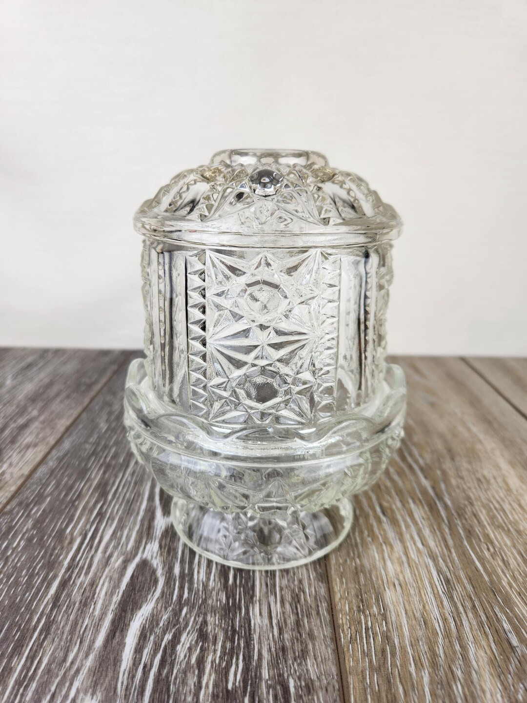 Indiana Glass Stars and Bars Clear Fairy Lamp Candle Holder - Vintage Home Decor - Etsy | Etsy (US)