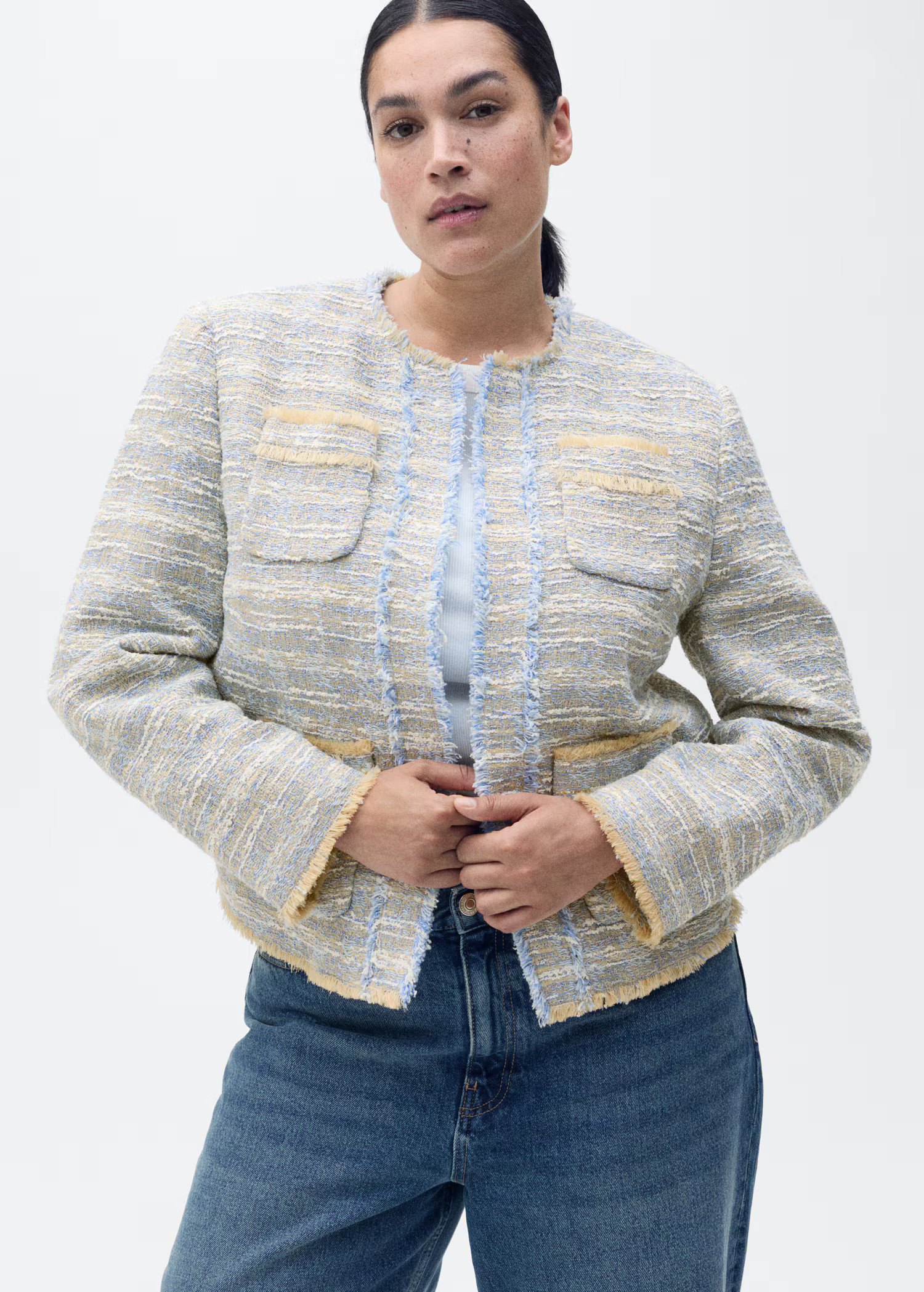 Tweed jacket with frayed ends - Women | MANGO USA | Mango (US/MX/AU)