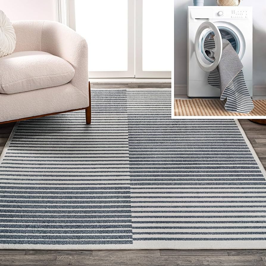 JONATHAN Y WSH305A-8 Shutter Minimalist Striped Plaid Machine-Washable Area Rug, Casual, Coastal,... | Amazon (US)