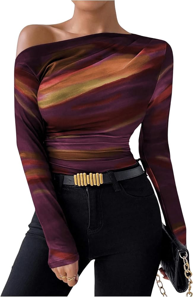 SOLY HUX Women's Off The Shoulder Tops Long Sleeve T Shirts Going Out Tops Casual Trendy Ruched S... | Amazon (US)