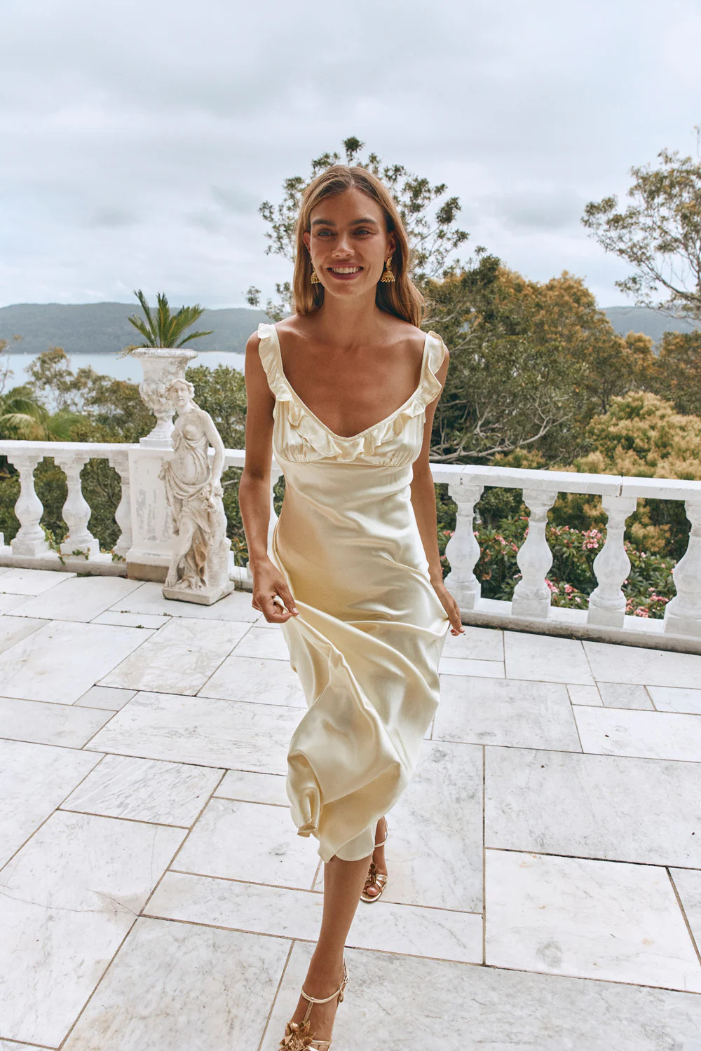 Rosalia Satin Bias Cut Maxi Dress Butter | VRG Grl