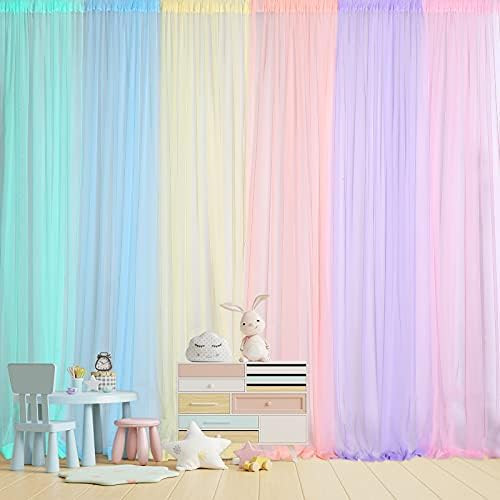 Tatuo Pastel Rainbow Backdrop Curtains Sheer Curtain Tulle Panels for Kid Unicorn Baby Birthday P... | Amazon (US)