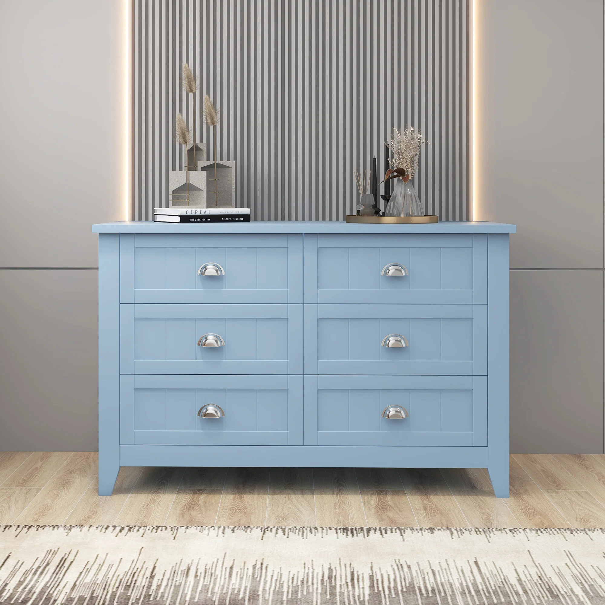 6 Drawer 47.2" W Double Dresser, Mid Century Modern Chest of Drawers | Wayfair North America