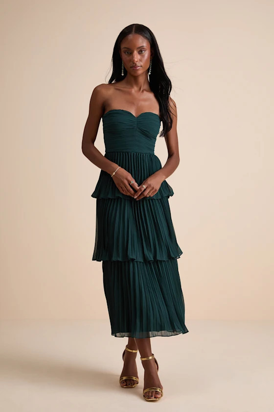 Seriously Sensational Emerald Strapless Tiered Midi Dress | Lulus